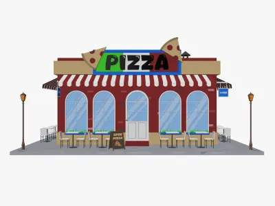  Cartoon pizza Restaurant Low-poly 3D model