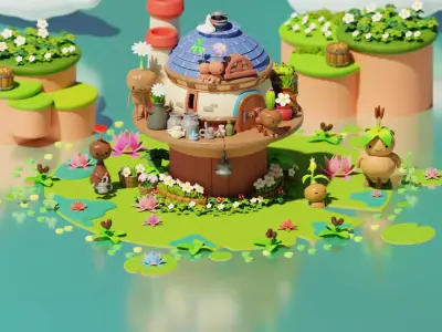 flower family Buildings Environment Assets made in Blender 3D Low-poly 3D model