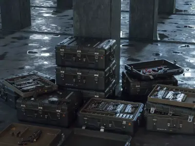 Gun and Boxes SciFi - PBR 3D Asset Kit Low-poly 3D model