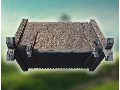 Traditional wooden hall with steep roof reinforced framework and 3D print model