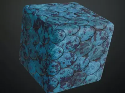 Modern Weathered Teal Fish Scale Mosaic PBR Seamless Texture