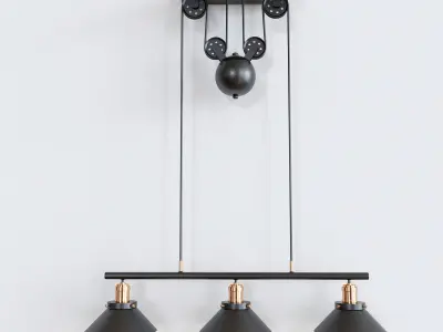 Three Light Pulley Pendant Light 3D model