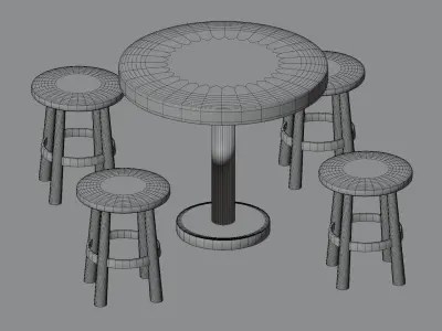 Classic Set  Table Stool 3D model
