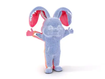 Pink Furry Bunny Character Model Rigged and Animated Low-poly 3D model