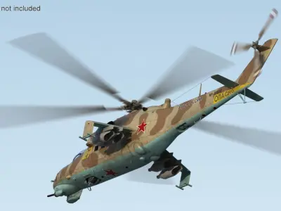  Russian Mil Mi-24B Hind Attack Helicopter Rigged for Maya 