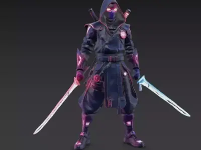 Cyberpunk Ninja Hero Game Ready 3D Character with Weapons 3D model