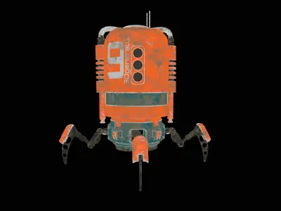 Spider Bot with four robotic Limbs Low-poly 3D model