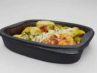 Poke bowl lunch box with cabbage chicken potatoes eggplant 3D model
