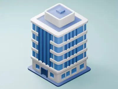 Modern Blue Office Building 3D - Low Poly Models Low-poly 3D model