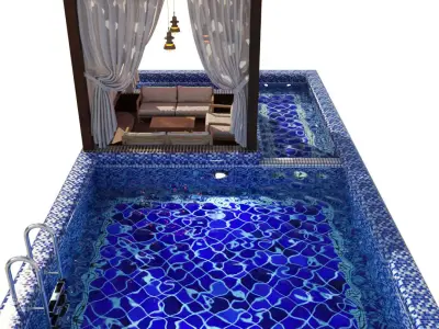 Pool with wooden gazebo 3D model