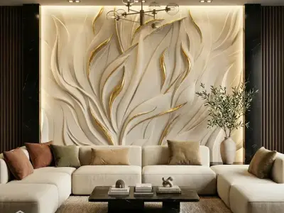 Modern floral Relief Panel Wall Decor Set STL Mural CNC 354 3D model