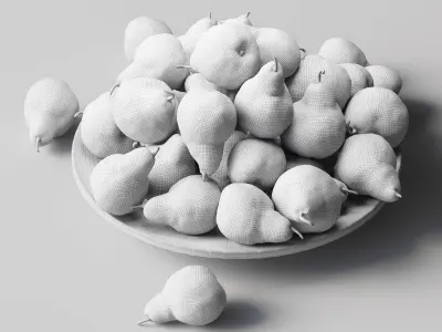 Pakham pears in a wooden fruit bowl Low-poly 3D model