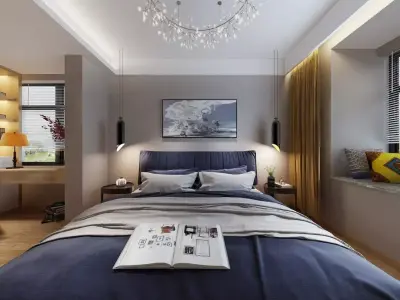 Simple and cozy bedroom Vray 3D modelA07 3D model
