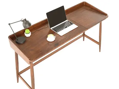 Desk set 3d model wood Low-poly 3D model