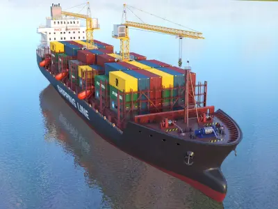  Container Ship With Gantry Crane 