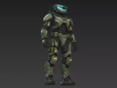 Futuristic Green Armored Soldier 3D Model Low-poly 3D model