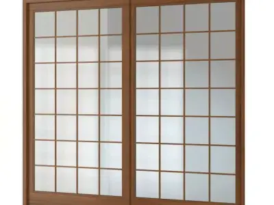 Brown Multi Frmed Wood Window With Glass 3D model