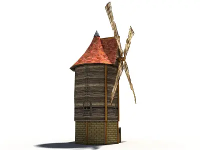 Cartoon Low Poly Windmill Low-poly 3D model
