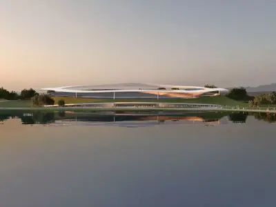 Futuristic Sports Park with Green Hills and Open Stadium 3D model