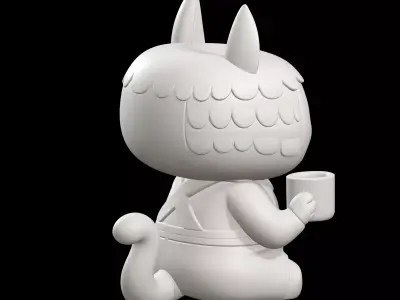 Labubu Chibi Scholar Figurine With Coffee Mug And Book 3D print model