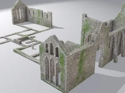 Grey Abbey - ruined church Low-poly 3D model