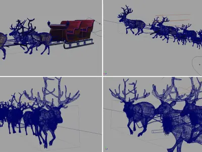  Santa Sleigh Santa Deers Cristmas RIGGED Reindeers Animated 