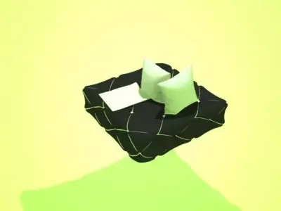 3D Black sofa with white gambeson pillow and blanket Low-poly 3D model