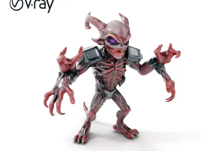 Demonic Warrior Horned Creature with Armor and Claws for Games Low-poly 3D model