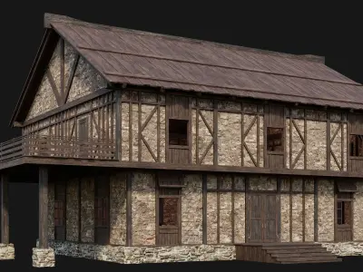 201-202-203-204 Old Medieval Houses Pack 4K Textures Low-poly 3D model