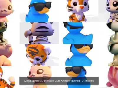 Mega Bundle 3D Printable 21 Cute Animal Figurines 3D Model Pack