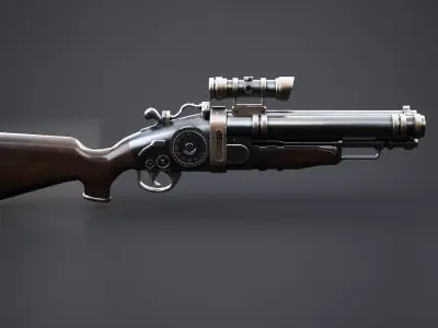 Steampunk Shotgun 3D Model with PBR Textures Low-poly 3D model