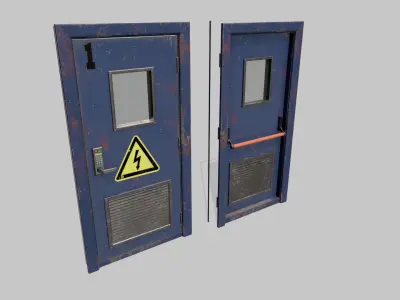 Laboratory door blue Low-poly 3D model