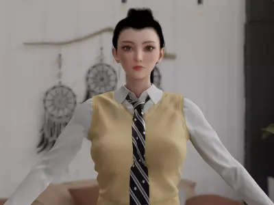 Eve stellar Blade Game Ready Fully Rigged PBR Outfits Hairstyles Low-poly 3D model