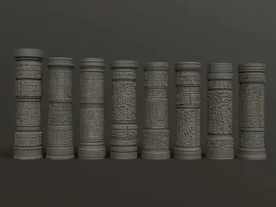 Low poly Black Mayan Temple Pillars 230812 Low-poly 3D model