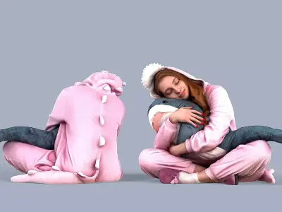 Cute Girl in Pajamas 3D model
