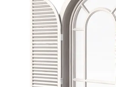 Wooden arch window with shutters V7  3D model