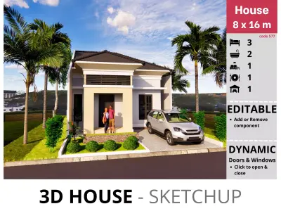 House 8x16m code 577 - Sketchup 3D model 3D model 3D model