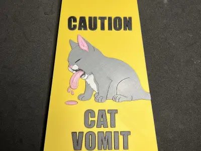 Folding Cat Vomit Warning Sign 3D print model
