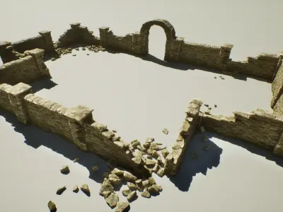Modular Stone Fence Gameready Low-poly 3D model