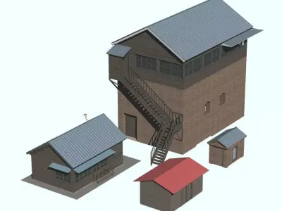 old japan railway side house set Low-poly 3D model