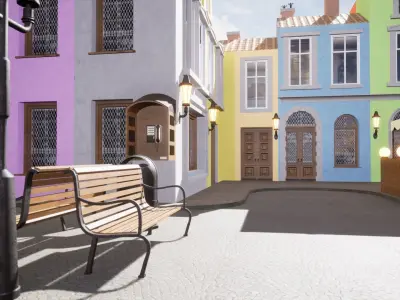 Modular European Quartal Building Low-poly 3D model