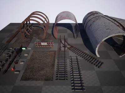 Old Metro Tunnel 20 Assets Low-poly 3D model