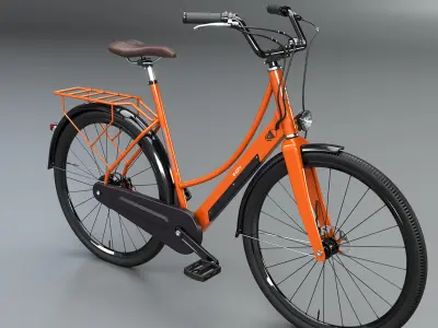  Realistic 3D Model of Orange Dutch City Electric Bicycle PBR Textured 