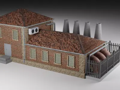 Old factory Low-poly 3D model 3