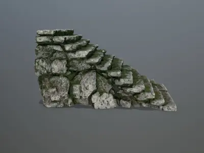 stairs stone wall with moss Low-poly 3D model