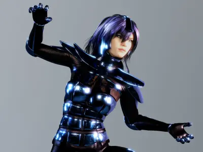 Sci-fi Woman in Blue Metallic Costume PBR 3D model