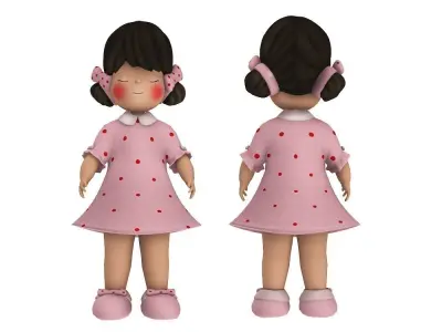 Rigged Stylized Little Cartoon Girl Character Low-poly 3D model