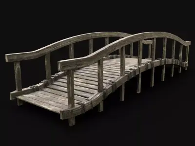 WOODEN BRIDGE MEDIEVAL PLATFORM CONSTRUCTION ENTERABLE Low-poly 3D model