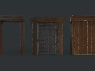 Medieval door set Low-poly 3D model