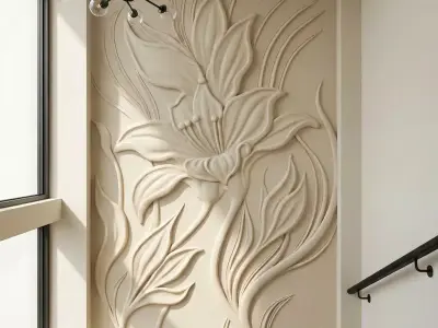 Decorative Floral Relief Wall Decor Set STL Mural CNC 391 3D model